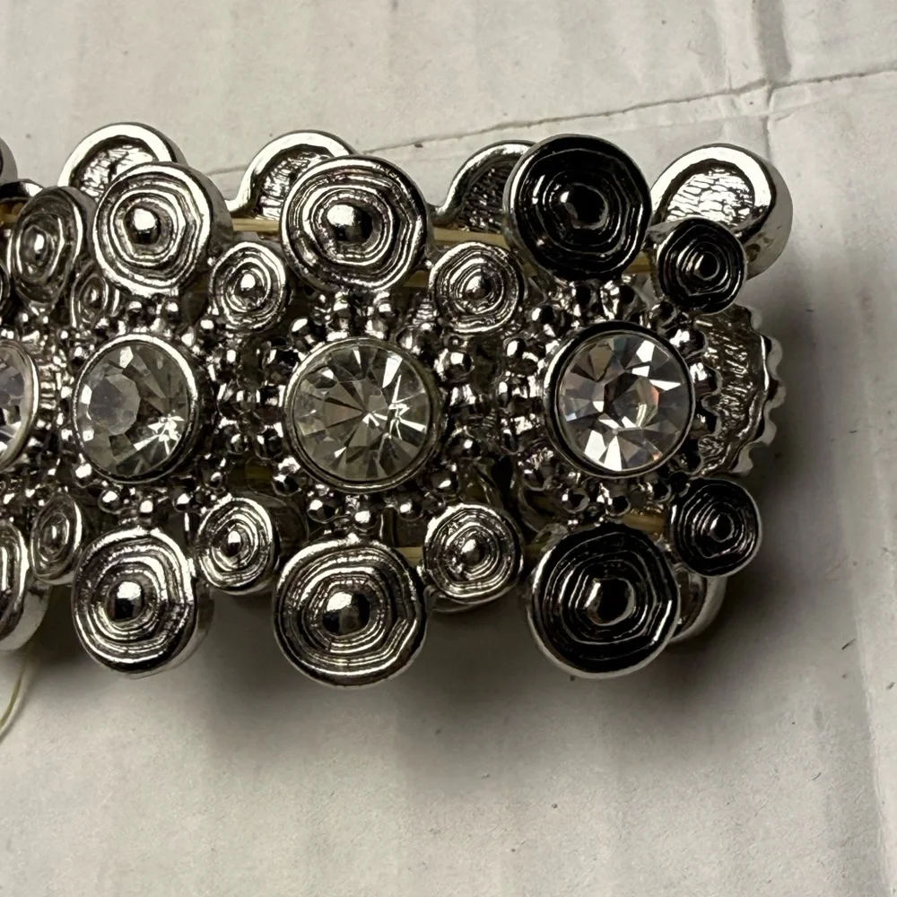 Vintage‎ Bracelet Stretchy Rhinestone Crystal Silver Tone Thick Party Sparkling - Picture 5 of 8